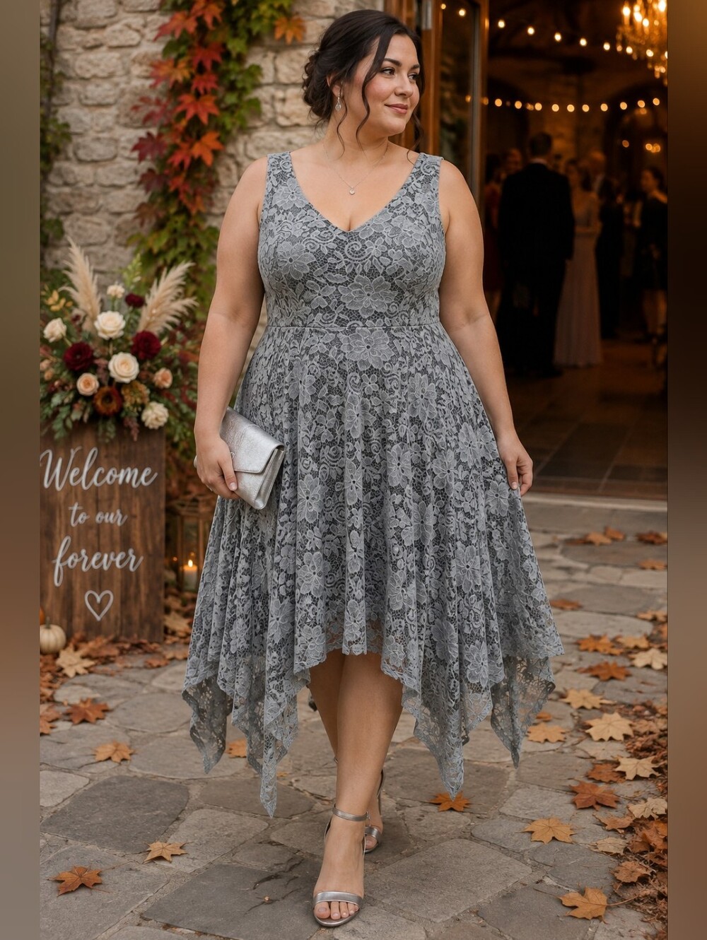 Meetjen Lace Handkerchief Dress 3XL Gray Whimsigoth Romantic Autumn Wedding
